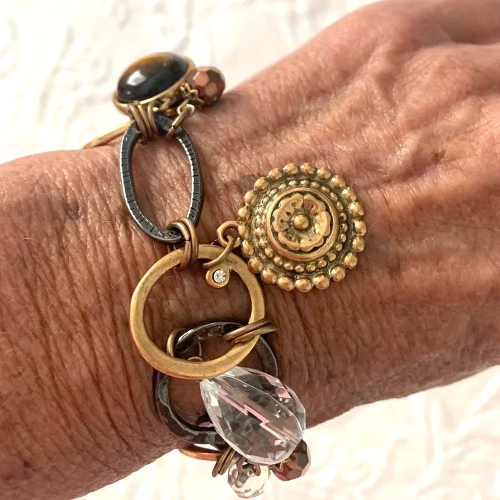 CHICO’S Charm Bracelet Matte Gold Bronze Magnet Clasp